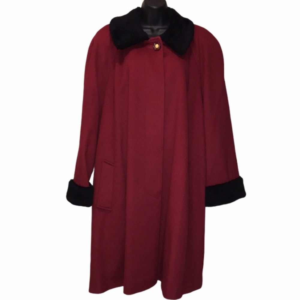 Vintage PERLETTE Red Wool/Faux Black Fur Coat~24W